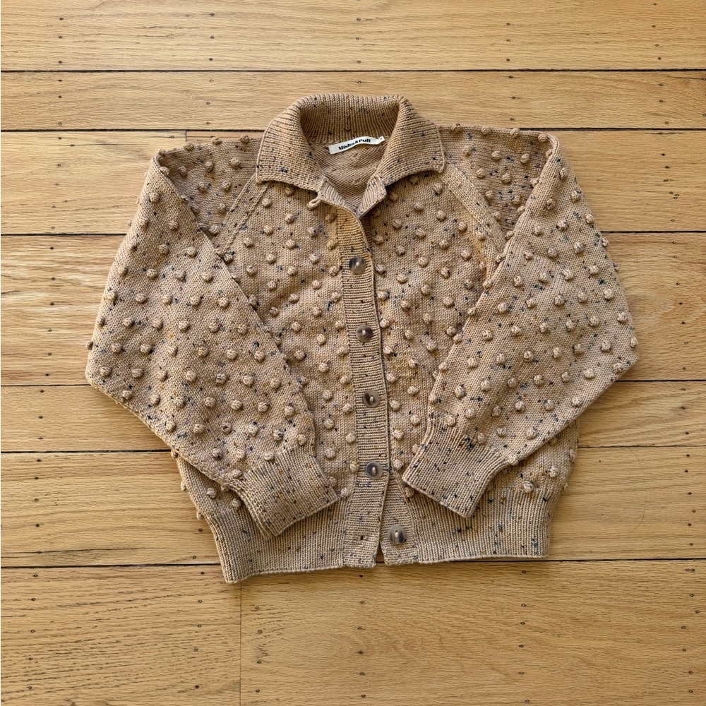 NWOT Misha and Puff Popcorn Polo Cardigan in Camel Confetti, size XS